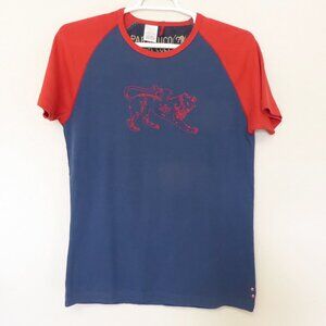 New without tags Parasuco blue red embroidered chimera raglan t shirt size large